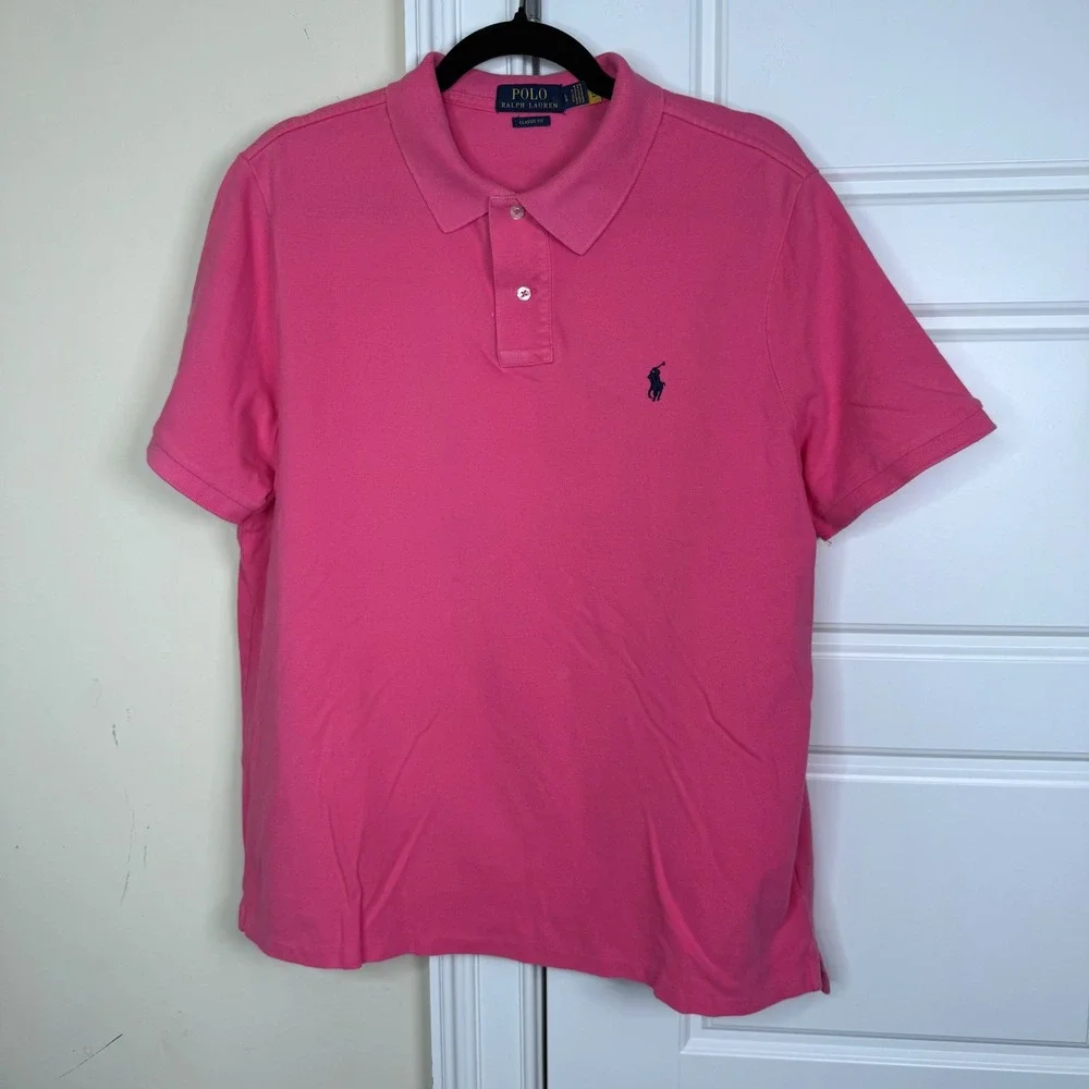 Polo Ralph Lauren Polo Shirt Mens Large Pink Classic Fit Short Sleeve Pique Pony